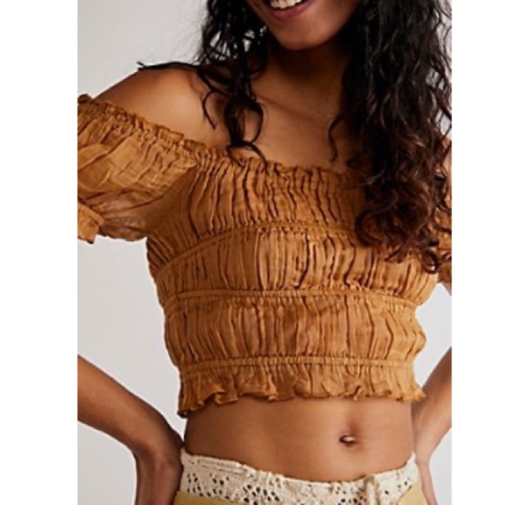 Free People Off-Shoulder Ruffle Blouse - Brown